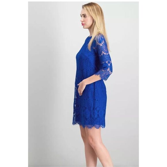 Jessica Howard Women's 18W 3/4 Sleeve Lace Shift Dress Royal Blue Cocktail Party - Picture 3 of 13